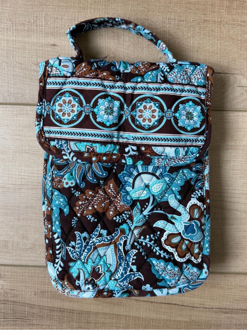 Quilted Floral Travel Pouch in Turquoise and Brown